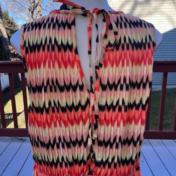 Sanctuary NWT Crochet Mini Dress Pleated Skirt Orange Black Yellow Size Large - Picture 10 of 11